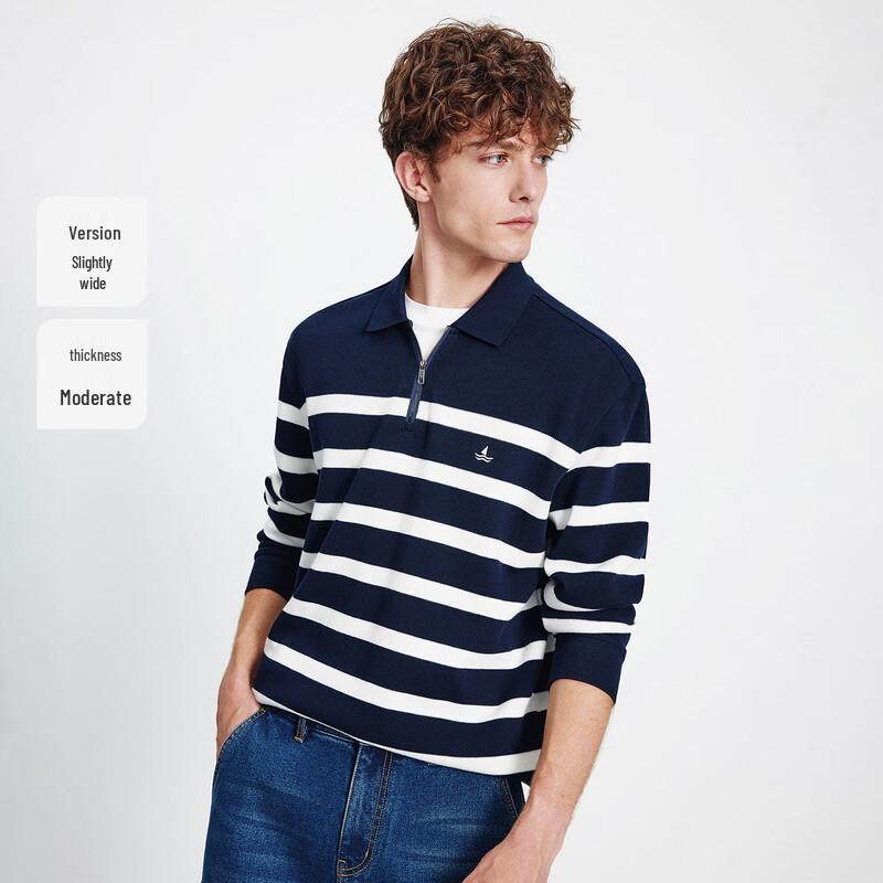 Navigare Men's 2025 Fall Loose Striped Polo Sweatshirt