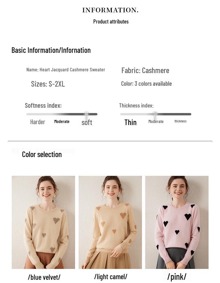 Women's Cashmere Color Block Heart Patchwork Sweater - Round Neck Long Sleeve Pullover