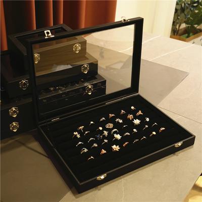 Caja de Joyería Negra Joyería Collar Anillo Pendientes Pulsera Antigua a Cuadros Almacenamiento Caja de Exhibición Vidrio a Prueba de Polvo con Tapa