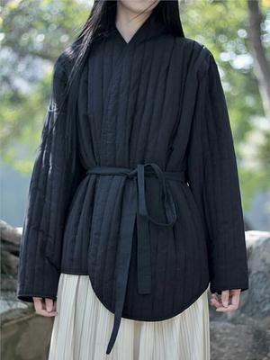Women Chinese Style Plus Cotton Parkas Bandage Long Sleeve Winter Coats Solid Color Women Vintage Parkas