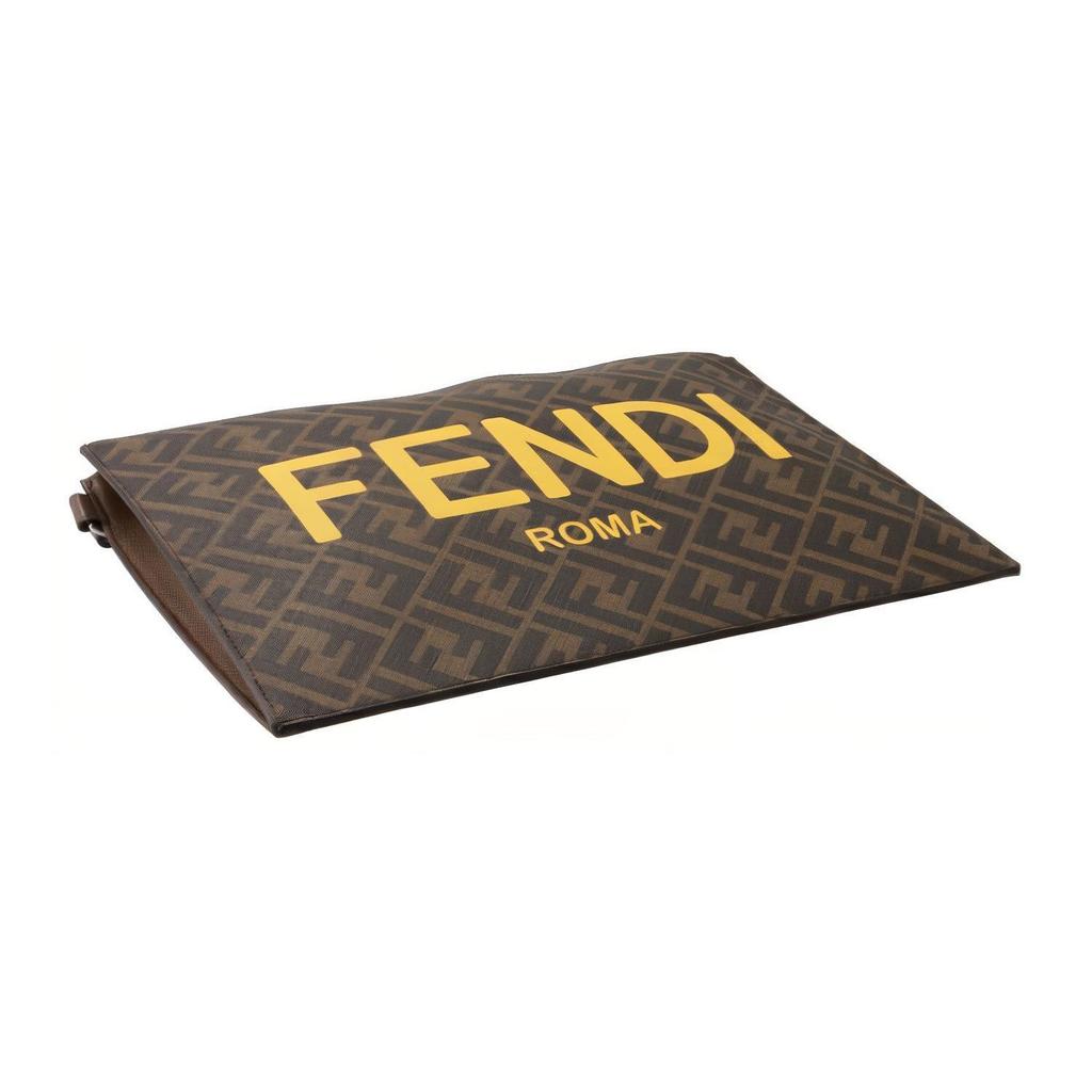 Fendi Monogram Logo Flat Leather Clutch Large Men clutch Brown 7N0126-AJJ8-F1HRH