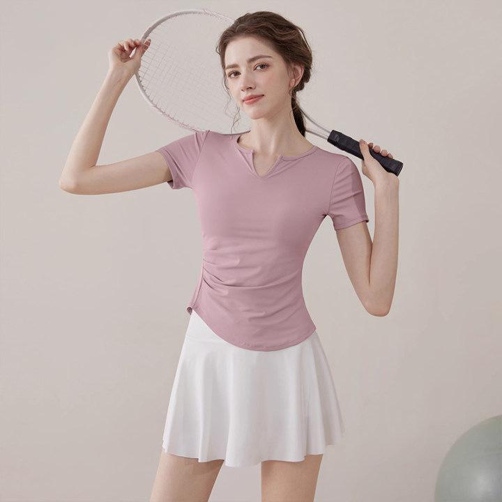 Yoga clothes women's 1011 new summer short-sleeved running thin sports top Pilates training fitness clothes set