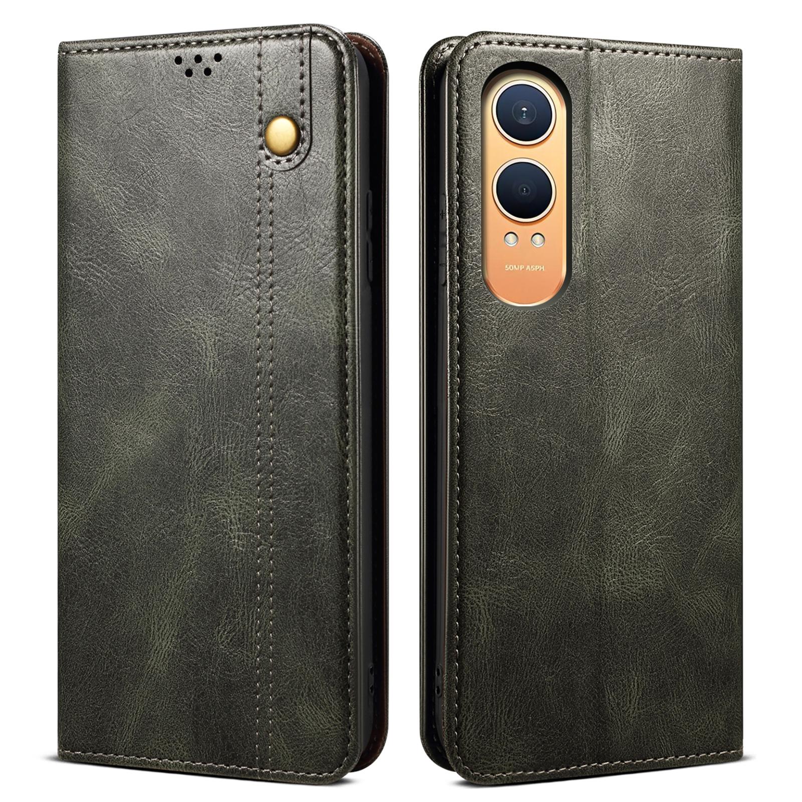 

For OnePlus Nord CE4 Lite 5G/Oppo K12x 5G (China) Case Anti-Drop Crazy Horse Texture Waxy Leather Phone Cover Green