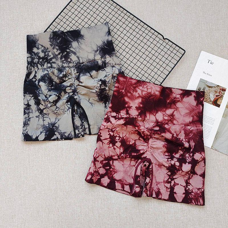 Fashion Style New Arrival Tie-Dye Yoga Pants Female Peach High Waist Hip Raise Pants Breathable Seamless Running Sports and Fitness Shorts