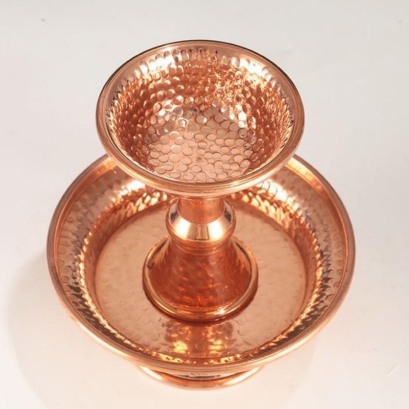 Buddhist Tribute Guardian Cup,Red Copper,Layer Two Handicraft Hammer Tibetan Buddhism Holy Water Plate,Desktop Decorative , 1Pcs