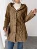 2025 Autumn/Winter Women's Warm Plush Hooded Cardigan - Button-Up Solid Color Coat