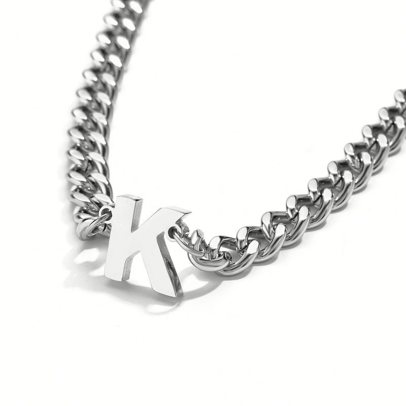 Hip Hop Stainless Steel Cuban Link 26 Letter Pendant Men s Necklace 16inches(40.64cm)&necklace серебряный