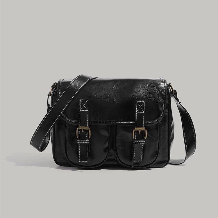 Oil Wax Leather British Style Briefcase Bag for Women 2024 New Retro Messenger Bag Large Capacity Single Shoulder Crossbody Bag for Women Trendy