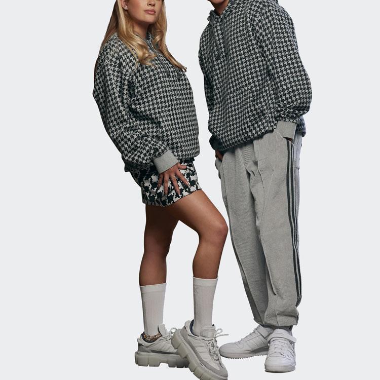 Adidas Originals Clover X Ivy Park Co-Branded Tartan Hoodie Men Hoodie Grey HN1567