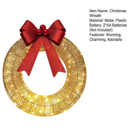 Lighted Christmas Wreath Battery Operated Pre-Lit Wreath with Large Bow And LED Lights for Indoor Outdoor Christmas Holiday Yard Garden Porch Decor