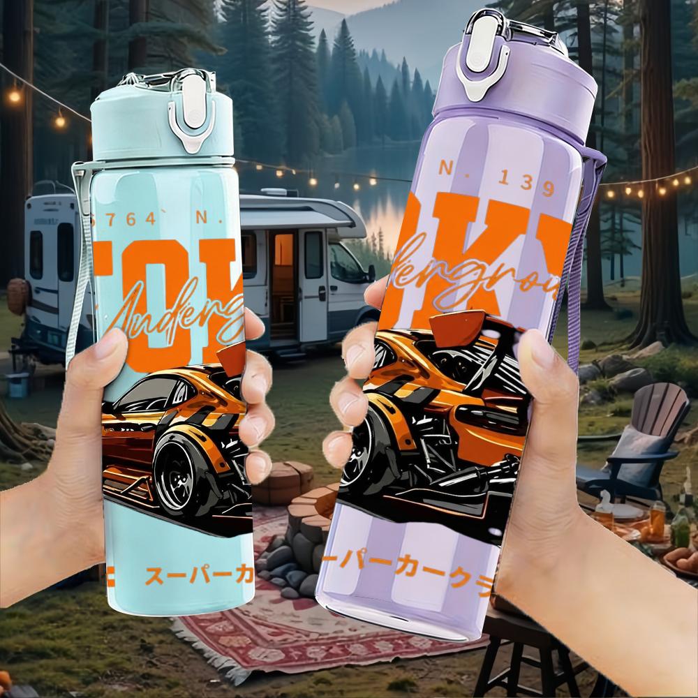 1PC Tokyo Orange Race Car Layout 750ml Color Plastic Water Bottle Leakproof Flip Straw Lid For Sports Office Home Use