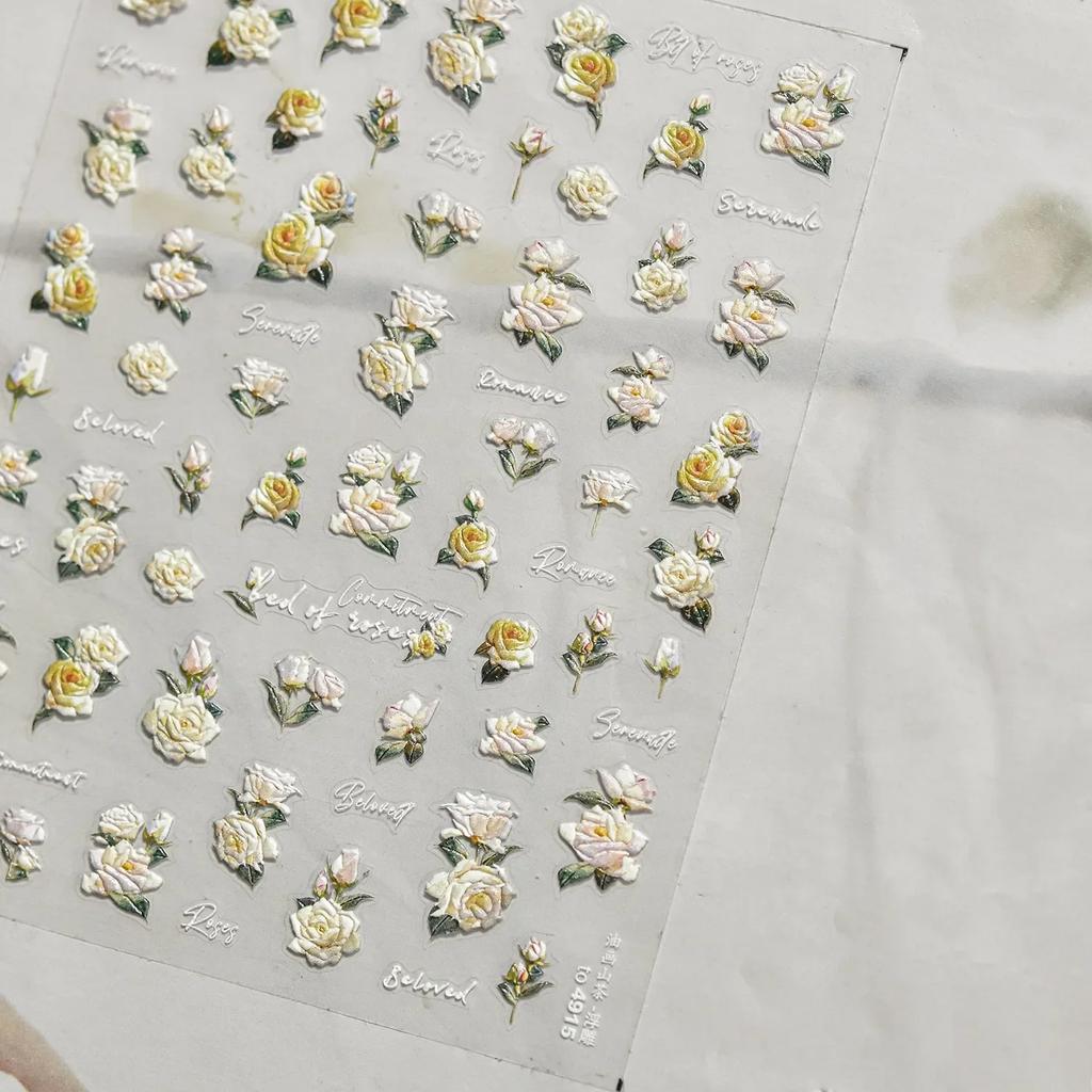 White Flower Petal Cherry Blossom Peach Blossom Falling Petal Floral Gradient 5D Self Adhesive Nail Art Sticker Manicure Decals
