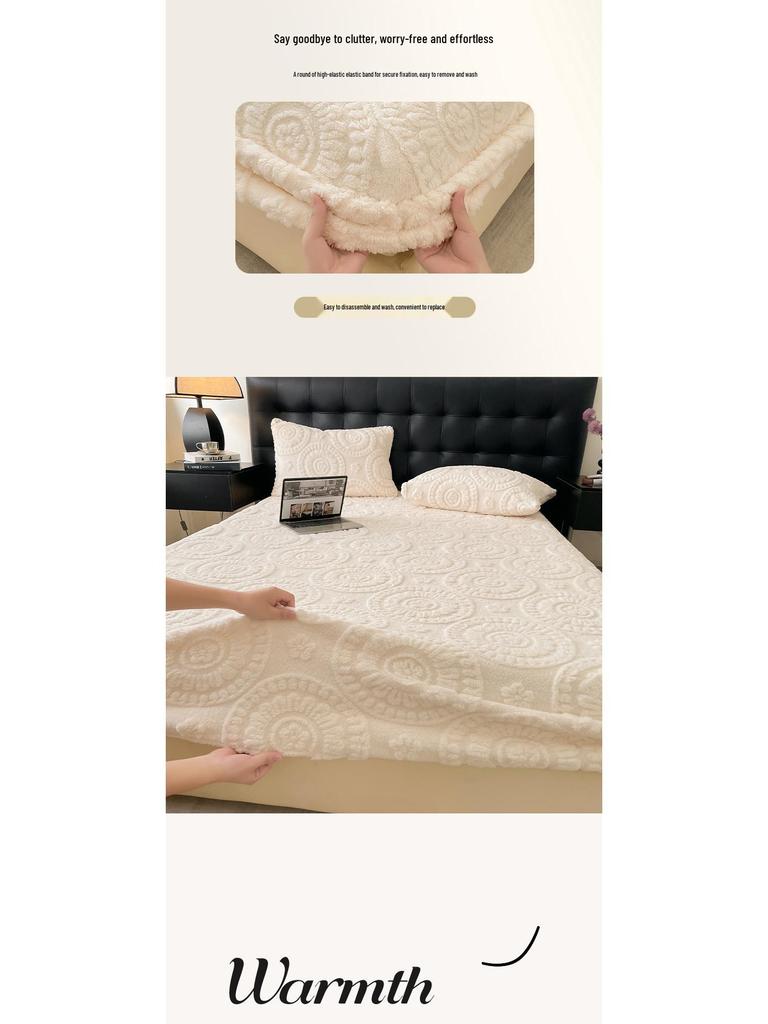 G5Z2025 Winter Warm Plush Non-Slip Taffeta Fitted Bed Sheet - Single/Double Size