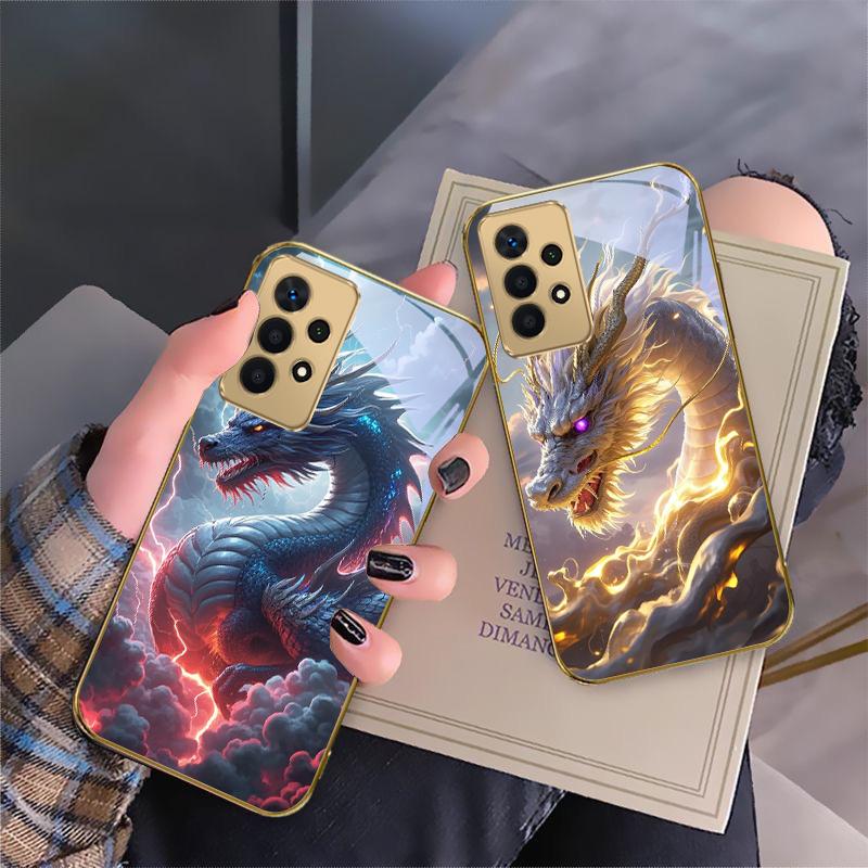 Fantastische Drachenform Für Samsung A 01 52S A04 A05S A10 12 13 22 23 24 36 42 M02 Note 10 20Ultra 8 9 Goldene Glas-Handyhülle