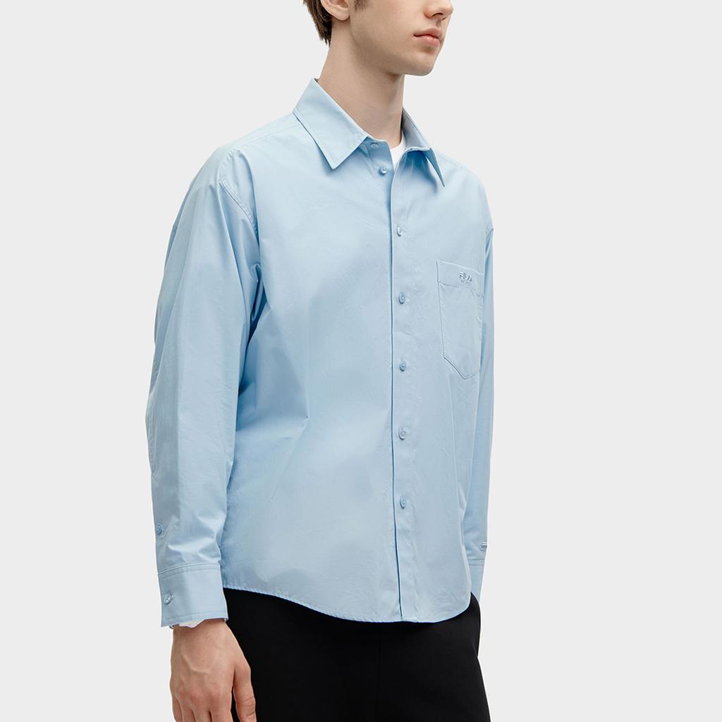 Fila Solid Woven Fashion Casual Long Sleeve Shirt Unisex Shirts Bian-Blue F11U415401F-BU