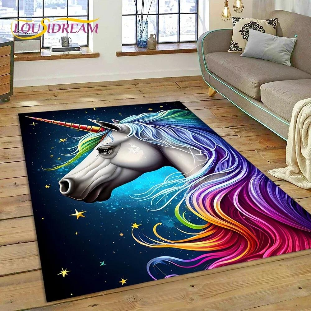 3D Cute Dream Unicorn Cartoon Girl Carpet Rug for Bedroom Living Room Home Sofa Decoration,Children Game Large Decor Floor Mat