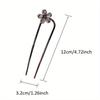 Elegant Rhinestone Flower U-Shaped Hairpin for Women, Simple Black Color Hair Sticks, Summer Hair Accessories