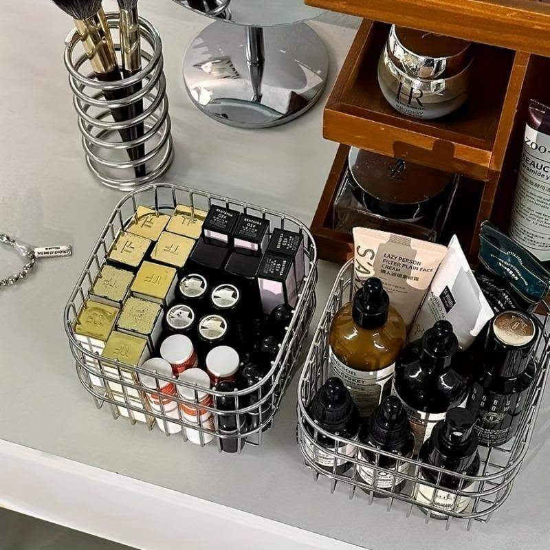 4pcs Stainless Steel Storage Baskets with Open Weave Design Multi-Purpose Organizer for Bathroom Kitchen Desk Storage Resistant