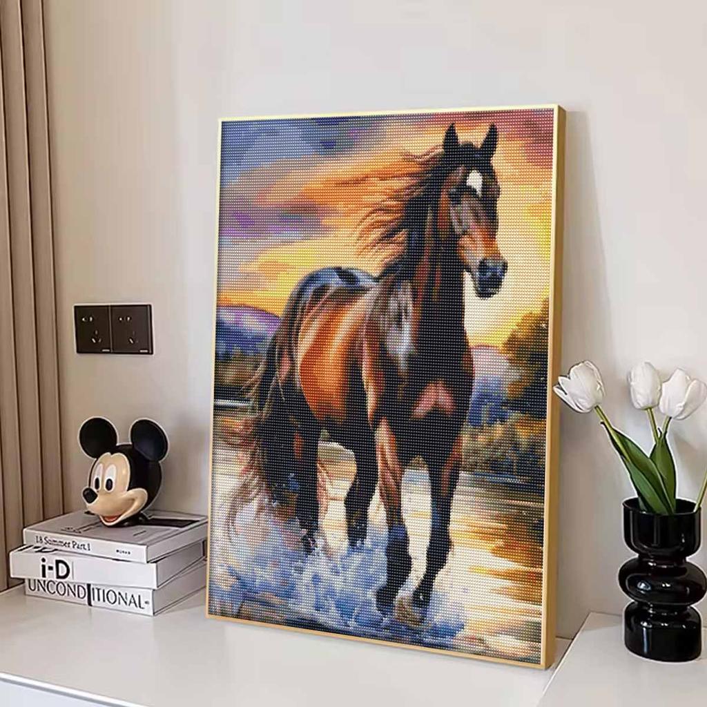 Horse DIY Diamond Art Painting Kit with Shiny Resin Diamonds for Adults Relaxing Craft Wall Decor and Handmade Gift Idea Set Decor