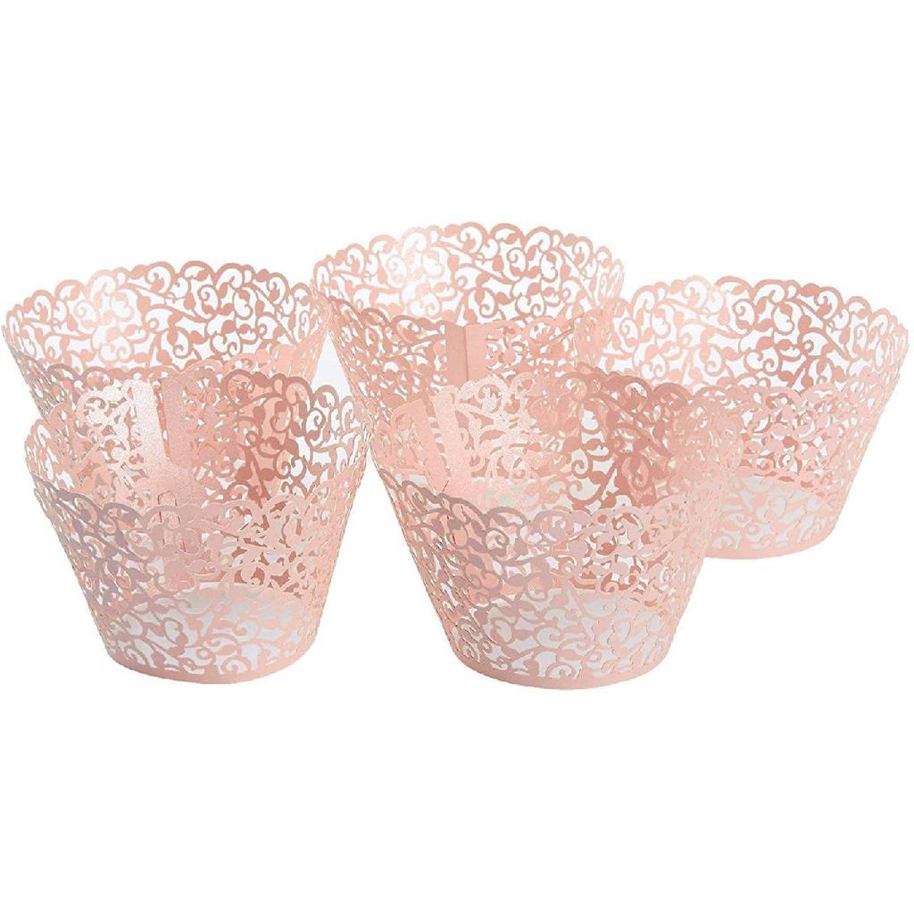 YOZATIA Vine Cupcake Wrappers, 60PCS Lace Cupcake Liners for Regular Sized Cupcake (Pink)