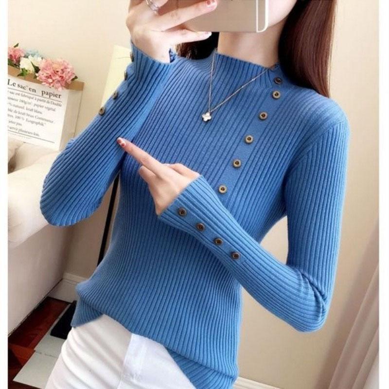 Half High Neck Sweater Base Pullover Women Long Sleeved Autumn and Winter New Korean Version Pullover Short Style, Slim Fit Knit Sweater for Outerwear