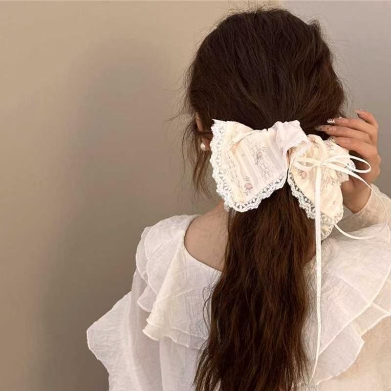 Early Spring Korean Design Handmade Lace Pleated Lace Hair Ring Double Layer Large Intestinal Ring Hair Accessories For Women