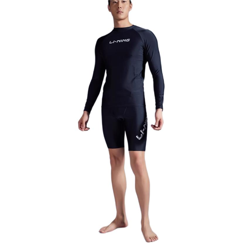 Li Ning Swimming Series Letter Round Neck Pullover Long Sleeve Swimsuit Men swimsuit Black ASLT085-1