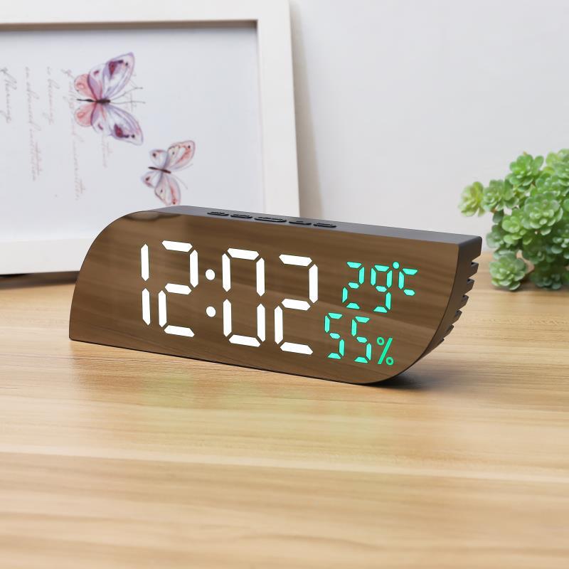 Living Room and Home Water Drop Mirror LED Digital Temperature and Humidity Electronic Clock Desktop Sleep Alarm Clock Bedside Clock Gift