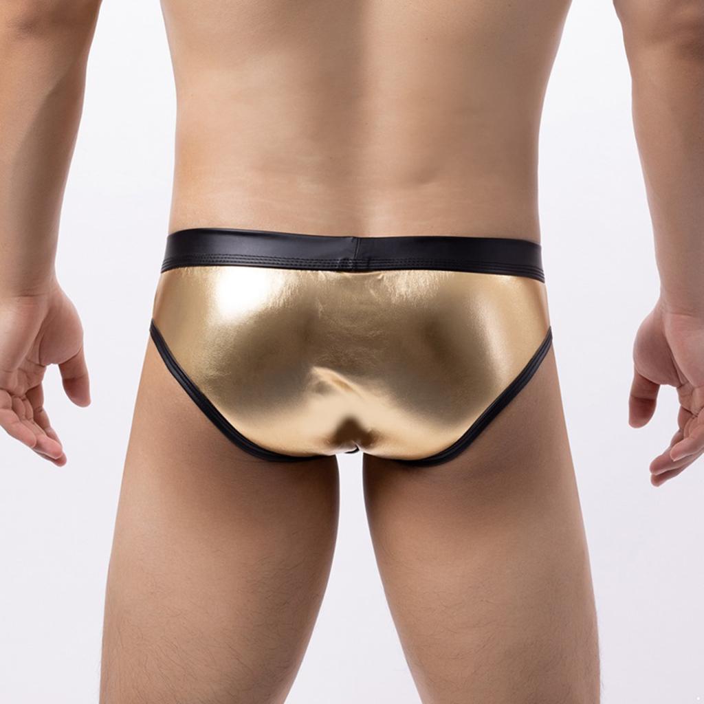 Mens Contrast Patent Leather Briefs Bulge Pouch Low Rise Elastic Waistband Underwear for Nightclub Pool Parties