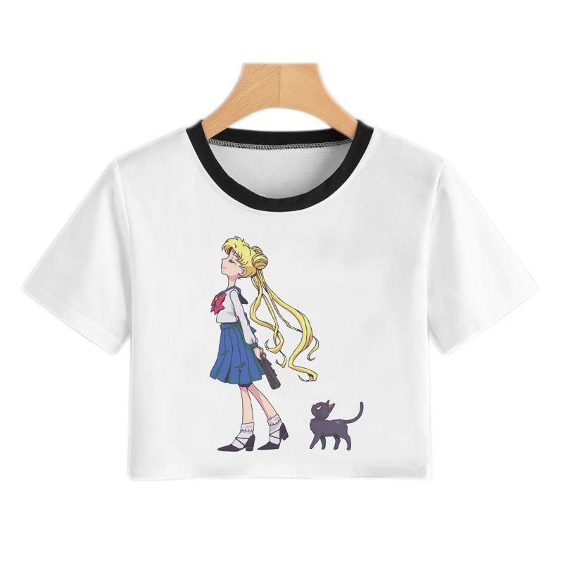 Sailor Moon Sailor Moon Cold Moon T-Shirt New Short T-Shirt Women'S Sexy Navel Shirt