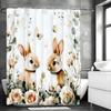 Spring Easter Bunny Bathroom Shower Curtain Cute Bunny Floral Botanical Watercolor Flower Shower Curtain with Hooks Home Bathroo