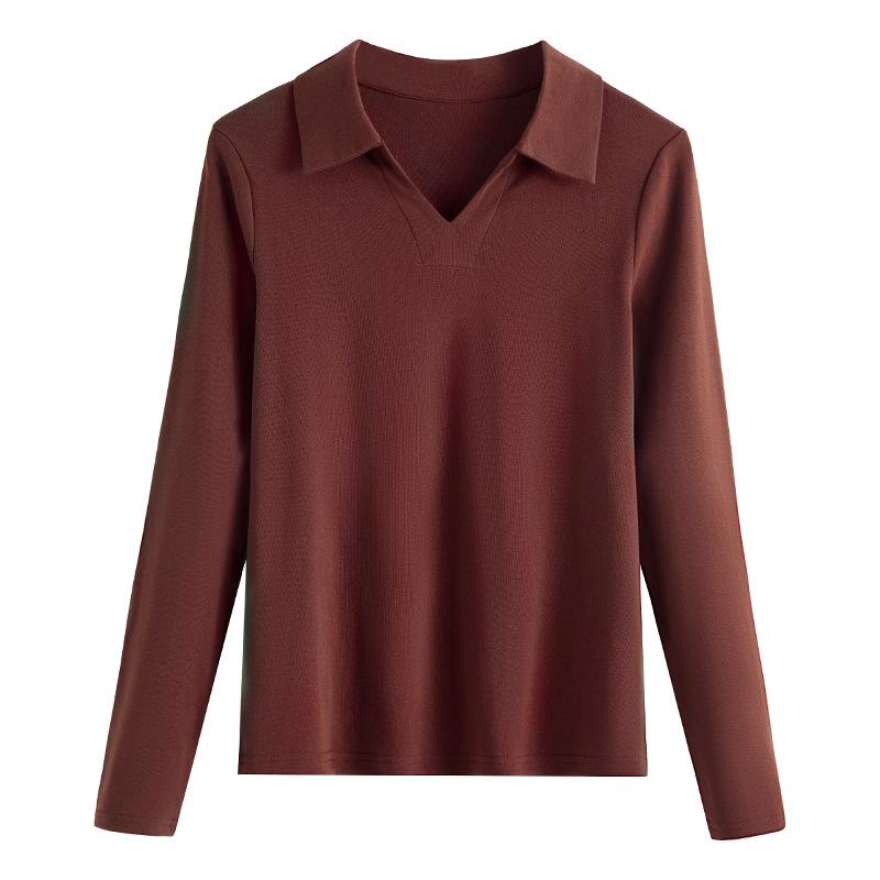 Vår og høst Dame Revers Slim Fit Små Langermet T-skjorte