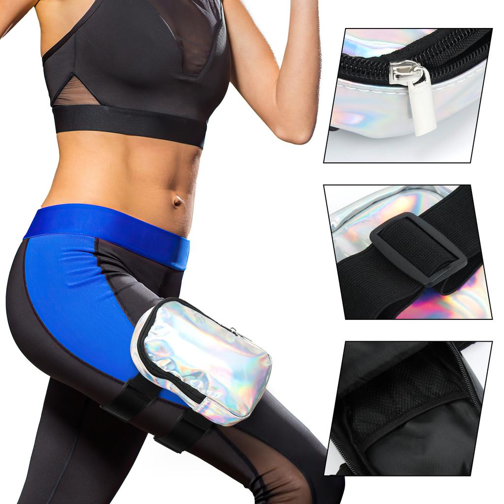 Black Leg Thigh Bag For Women Men,Fanny Pack Adjustables Straps Waist Pouch with Zipper,Handbag Phone Chest Sport Waist Bag