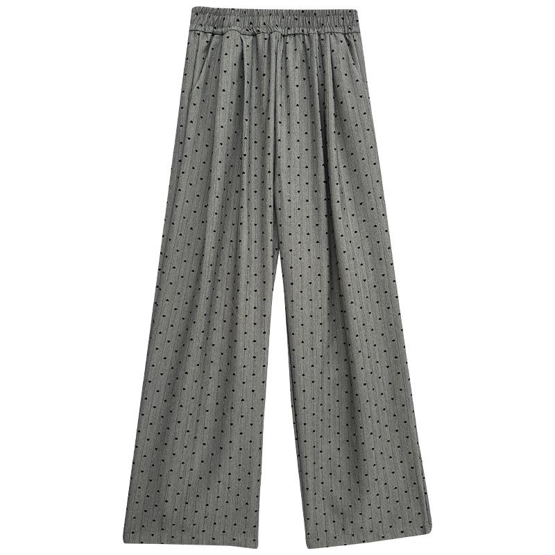 BF Lazy Style Gray High-Waist Wide-Leg Heart Pants for Women Summer 2025 - Casual Sports Floor-Length Straight-Leg Design