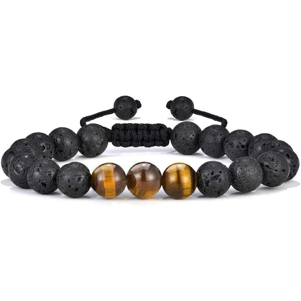 M MOOHAM Mens Bracelet - Beaded Natural Stone 8mm Tiger Eye Matte Agate Lava Rock Bracelets for Men Teen Boys Grandpa Dad Birthday Gifts Jewelry