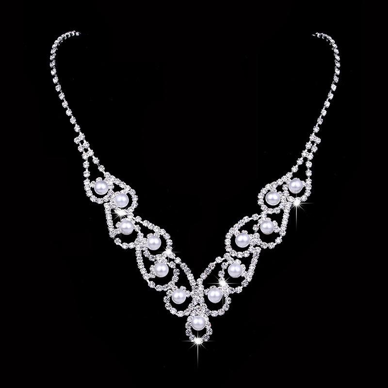 Lace Pearl Necklace Jewelry, Bridal Wedding Jewelry V-Neck Collarbone Chain Earrings Set