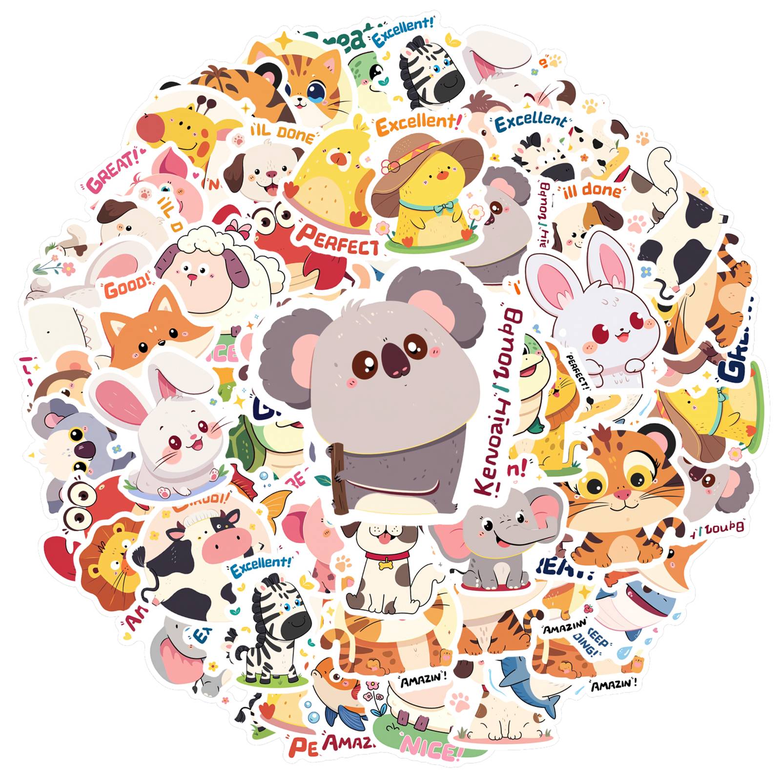 35pcs-70pcs Cute Cute Characters Stickers Cartoon Animals Cartoon Stickers Animal Stickers For DIY Phone Laptop Scrapbook Bike