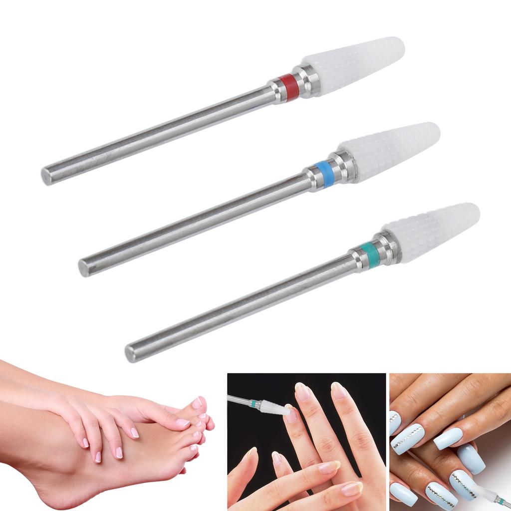 3pcs Ceramic Nail Drill Bit Set Gel Removal Nail Polishing Grinding Bit Accessory for Electric Nail Drill