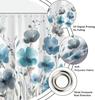Blue Floral Shower Curtain, Boho Watercolor Botanical Flowers Design Shower Curtain For Bathroom, Natural Teal Gray Plant Decor
