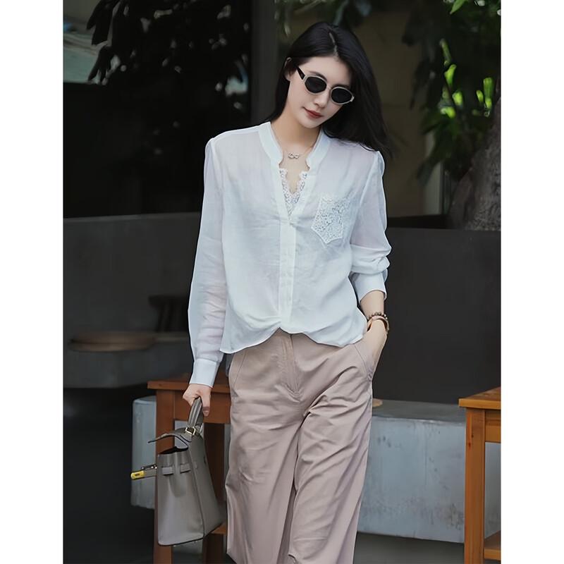 JK&JS Women s Lace Panel V-Neck Long Sleeve Blouse XL