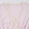 Spicy Girl Pink Lace Patchwork Ruched V-Neck Base Shirt