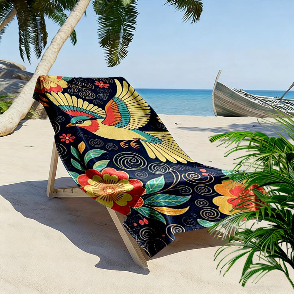 Colorful Bird with Floral Pattern Design Beach Towel Quick-drying for Travel Outdoor Sports Jogging Beach and Swimming