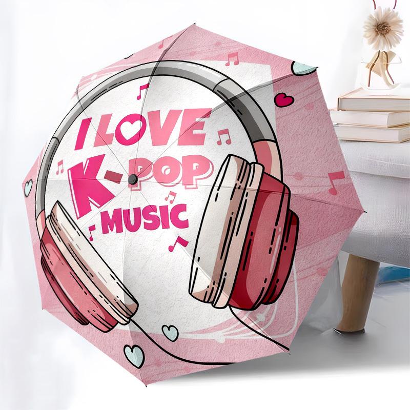 1pc K pop Music Automatic Folding Umbrella, Heavy Duty 8 Rib Iron Frame,  Suitable for Travel, Daily Use, Birthday, Decor Gift  16