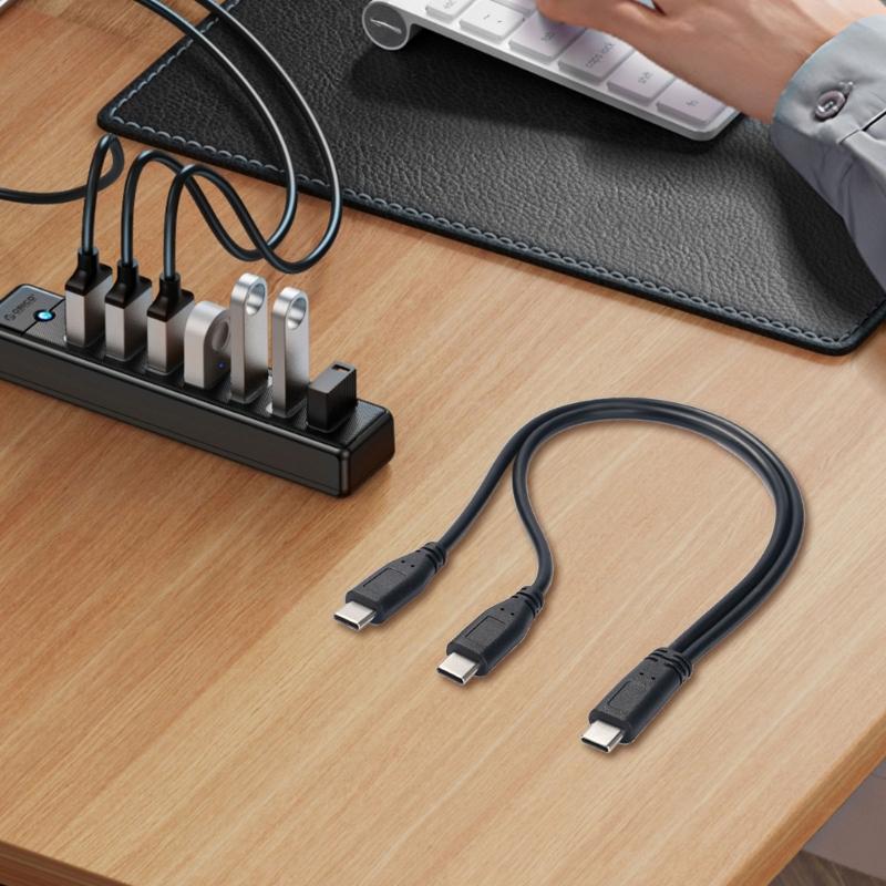 30cm USB Type C To Two Type C Male Cable Fast Speed Charging Cord for Smartphones and Tablets Power Supply