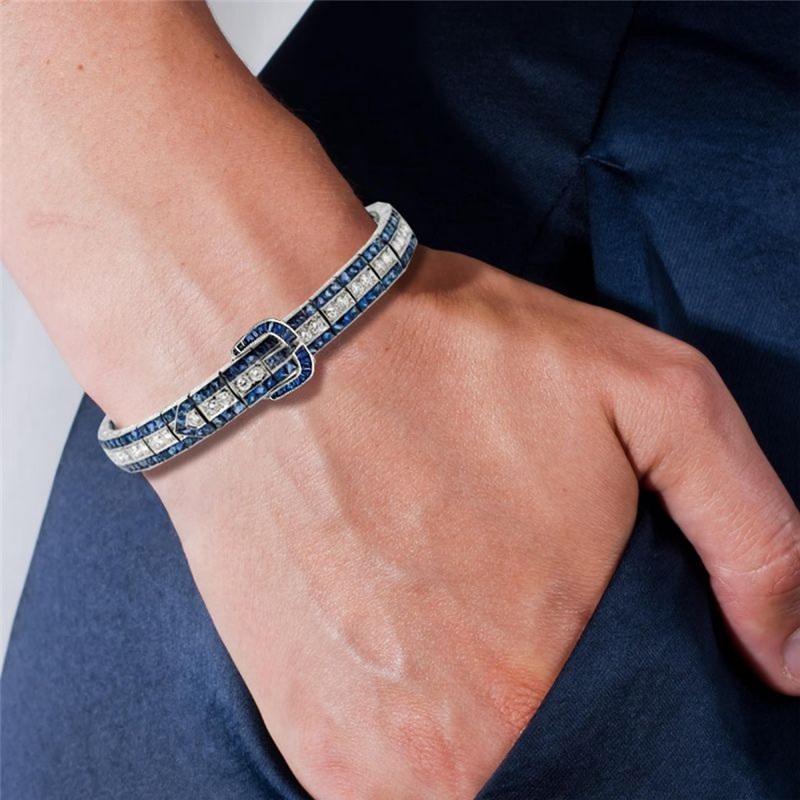 Silver Sapphire Ruby Emerald High Carbon Diamond Gemstone Bracelets Bangle Jewelry Anniversary Gifts