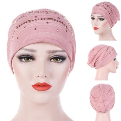 Rhinestone Fold Thin Headscarf Hat Shiny Stetchy Women Wrap Hat Hair Accessories