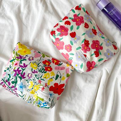 Vintage Flower Print Ladies Storage Bag Soft Cotton Women's Cosmetic Bags Make Up Case Female Girls Flora Handbags Clutch Purse