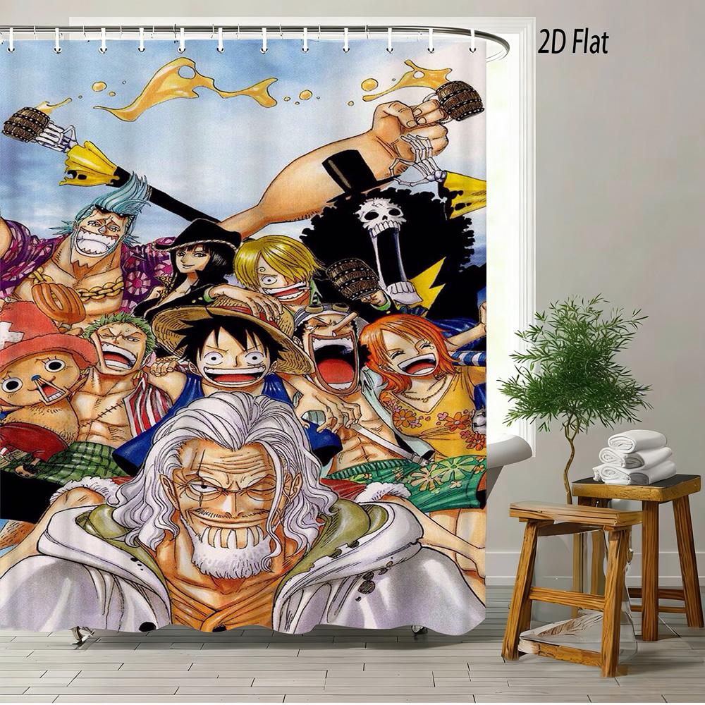 One Piece Luffy, Ace & Sabo Brothers Bond Fiery Scene 2D Print Waterproof Shower Curtain, Intense Flaming Background With Epic B