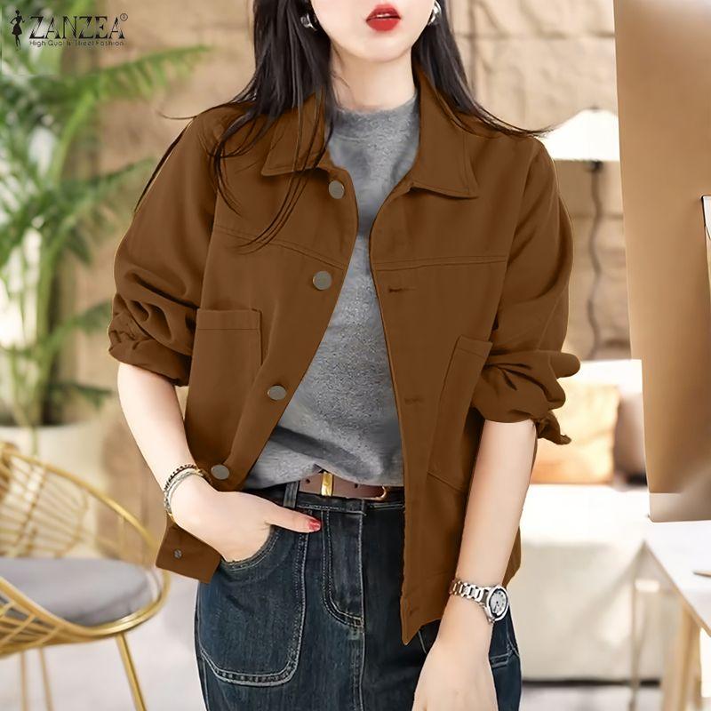 ZANZEA Women Casual Turn Down Collar Loose Long Sleeve Blouse