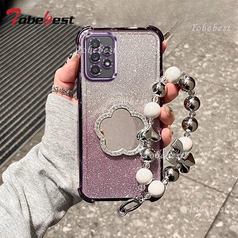 

Противоударный чехол-браслет с блестящим гальваническим покрытием и зеркалом в виде цветка для Samsung Galaxy A13 A23 A33 A53 A73 A12 A22 A32 A52 A52S 4G 5G A72 4G or A72 5G фиолетовый